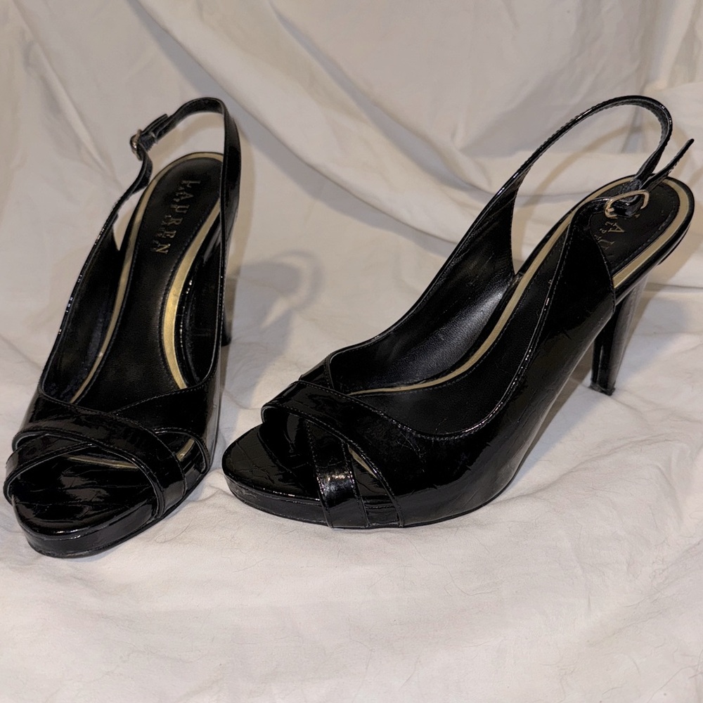 Ralph Lauren Black Slingback open toe Heels